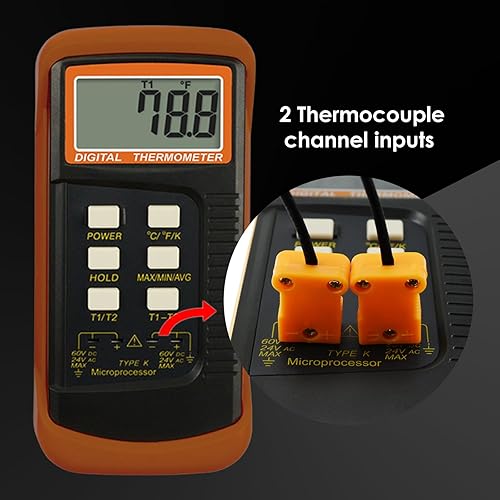 Miniatura 6 de Termómetro de termopar digital tipo K Termómetro de doble canal, medidor de temperatura HVAC con 4 termopares, medición de temperatura
