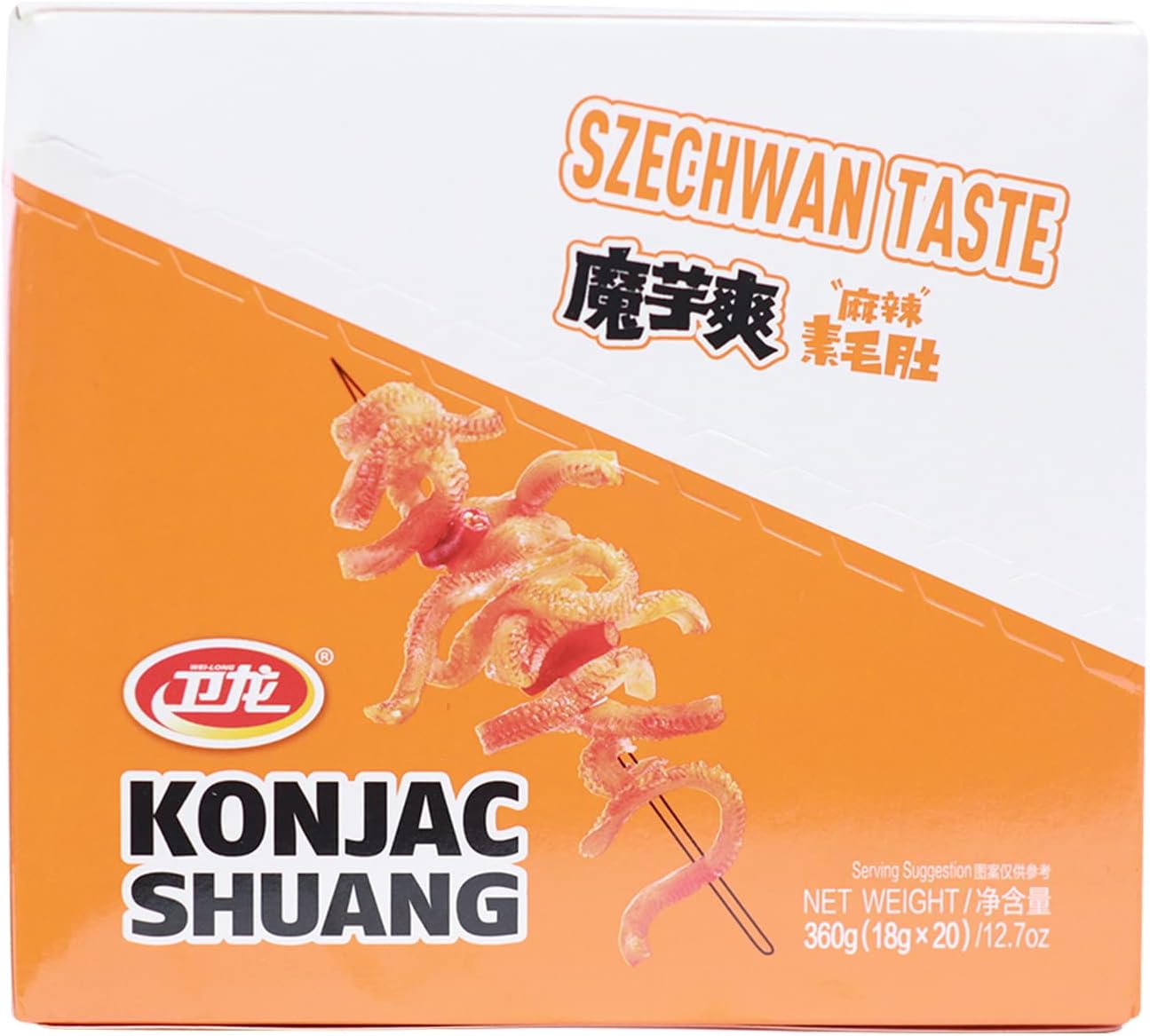 WeiLong Konjac Snack, Spicy Hot Strips, Spicy Snacks Latiao La tiao, Chinese Snacks Moyushuang, Sichuan Spicy Flavor, 卫龙辣条，魔芋爽(麻辣), 18g*20 Bags, Pack of 1