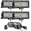 7 Inch LED Light Bar,240W 24000lm LED Pod Lights with Wiring Harness (10ft /2 Lead) Triple Rows White Spot Flood Combo Beam Off Road Light Pods Fog Lights for Truck ATV SUV UTV Boat