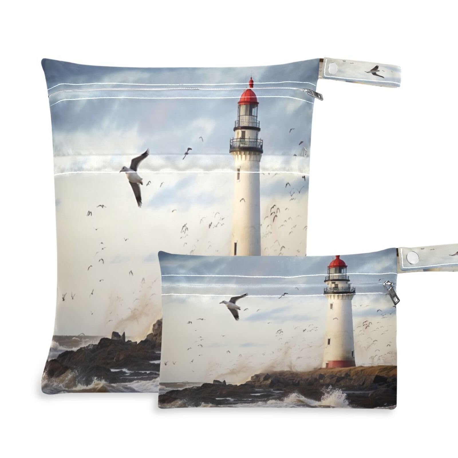 ATTX Dark Sky Lighthouse Wet Dry Bags 2-Pack - Reusable Cloth Diaper Storage for Travel, Beach & Gym | Multi-Use Waterproof Bags for Swimsuits, Baby Clothes, Sports Gear#210
