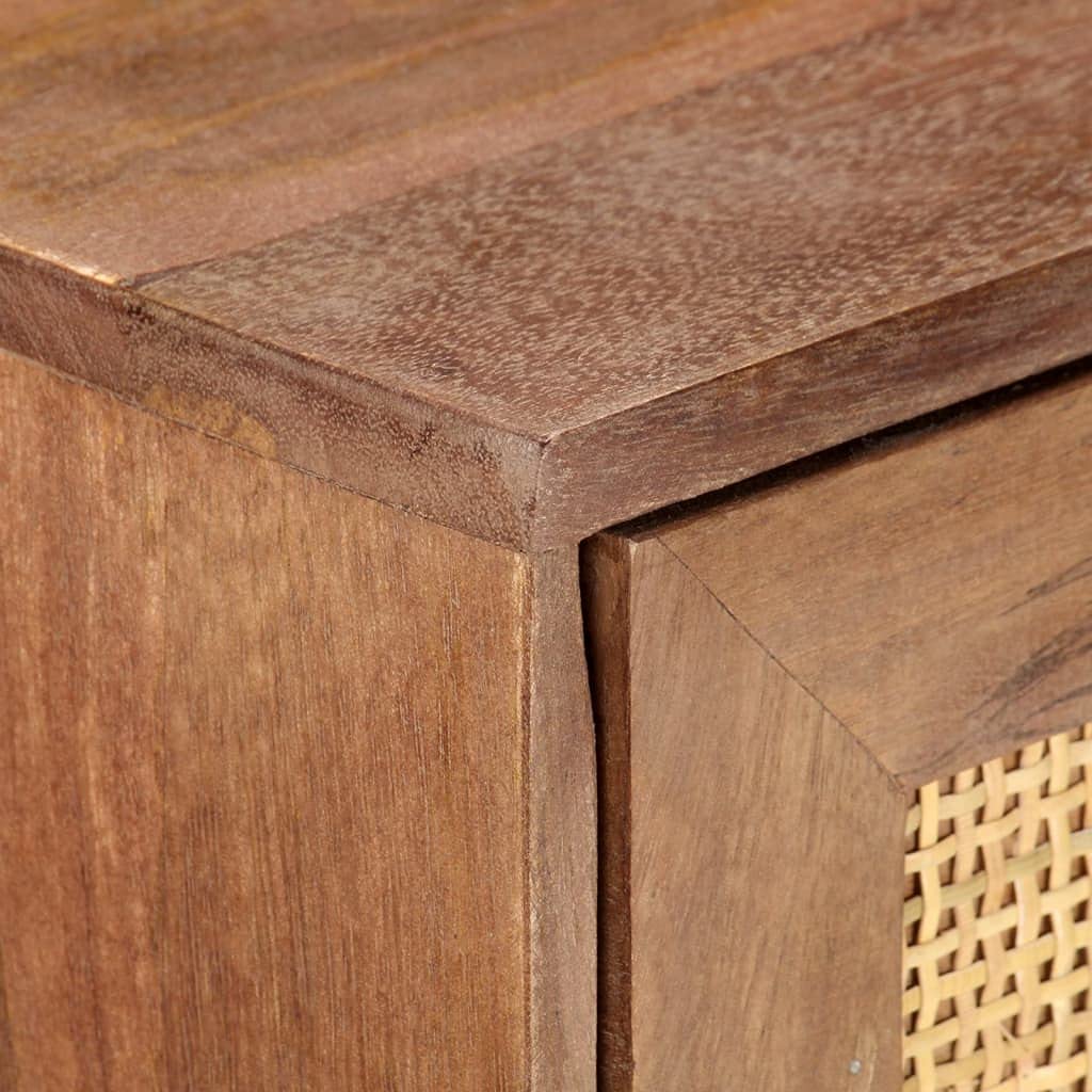 Buffet en Bois de Manguier Massif 61x35x76 cm Commode Vintage avec 3 Tiroirs et Canne Naturelle Petit Meuble de Rangement Rustique pour Salon Entrée et Chambre