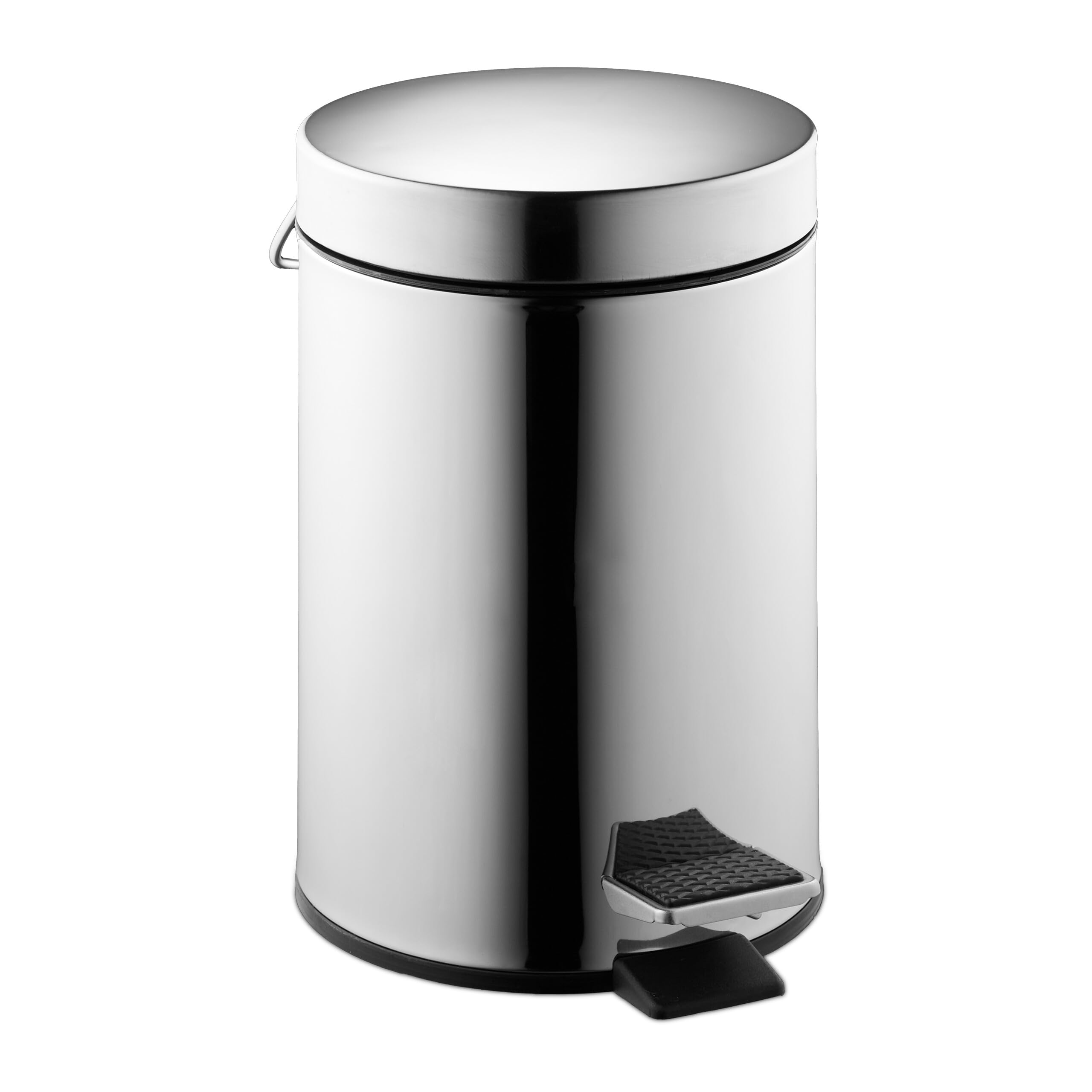 Relaxdays Silver Bathroom Pedal Bin, 3 Litres, Polished Stainless Steel, Removable Inner Bucket, Sanitary Disposal,