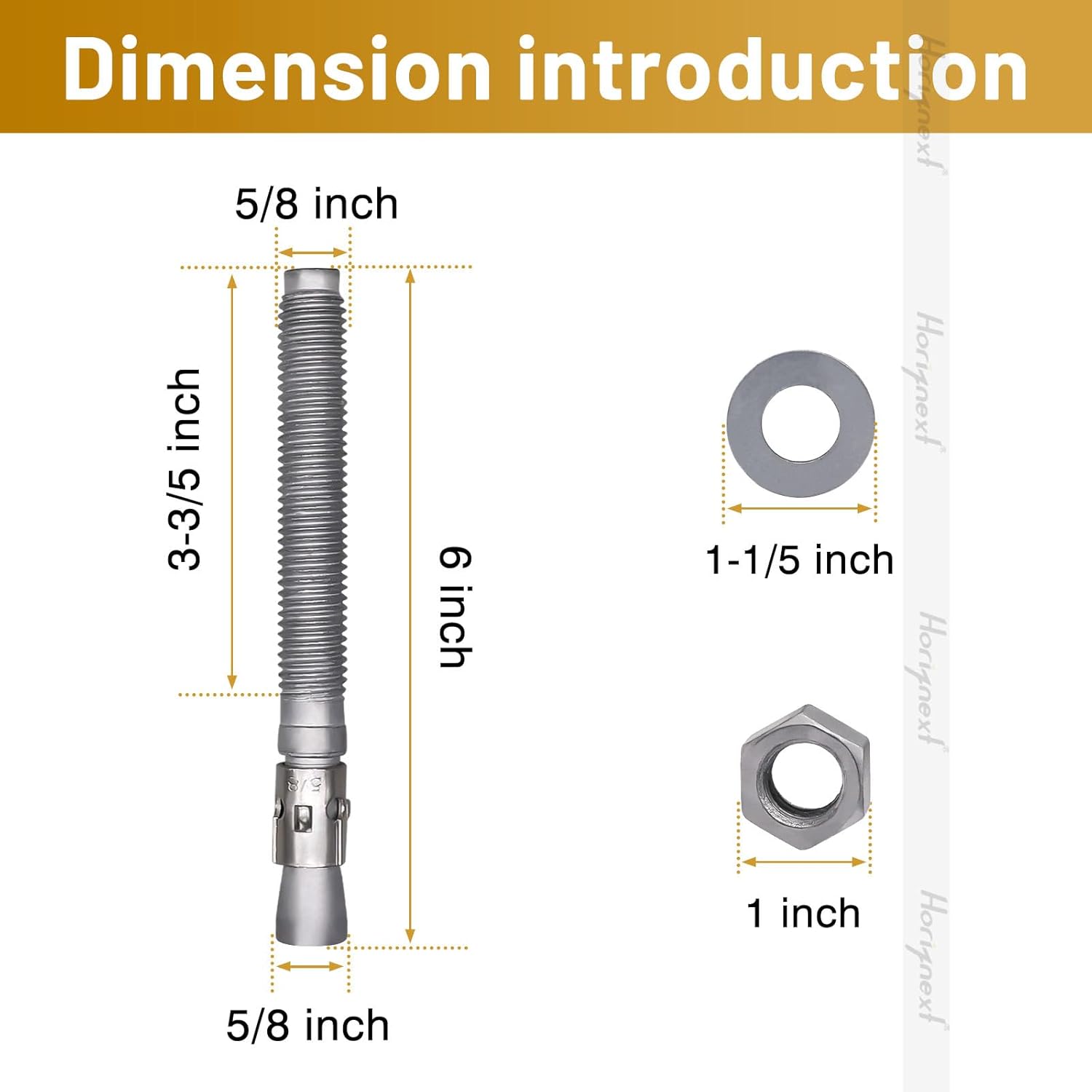 5/8 Concrete Anchors, Galvanized Carbon Steel Wedge Anchors with Washer and Nut, 5/8 Inch OD x 6 Inch Length, Bulk Pack Anchor Bolts for Concrete (10 pcs)