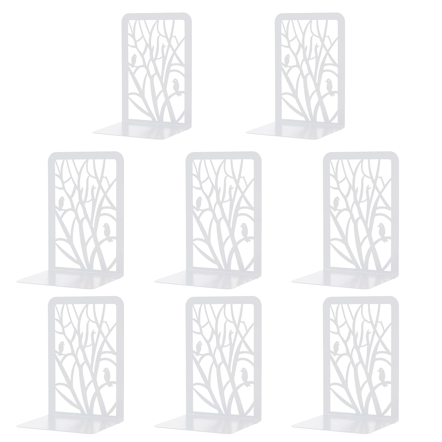 MSDADA 4 Pares de Sujetalibros de Metal para Niños, Caja Organizadora de DVD Estantería Invisible, Oficina, Escuela, Decoración del Hogar, Regalo del día del Niño (Blanco)