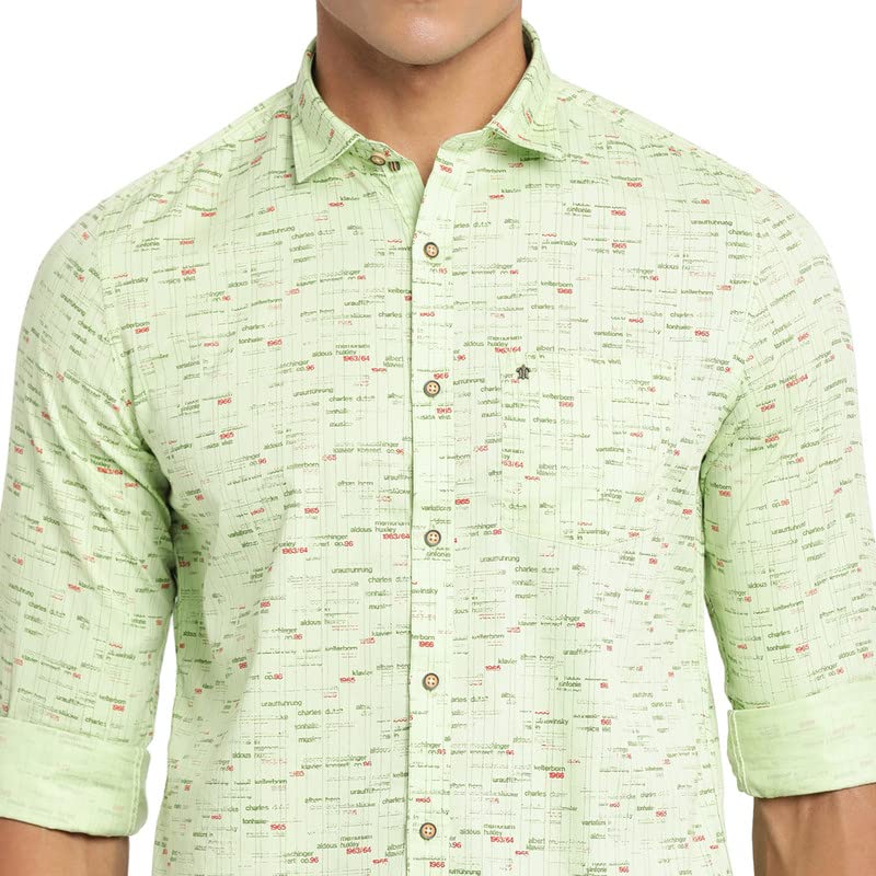 Image of Turtle Men Light Green Cotton Printed Slim Fit Casual Shirts