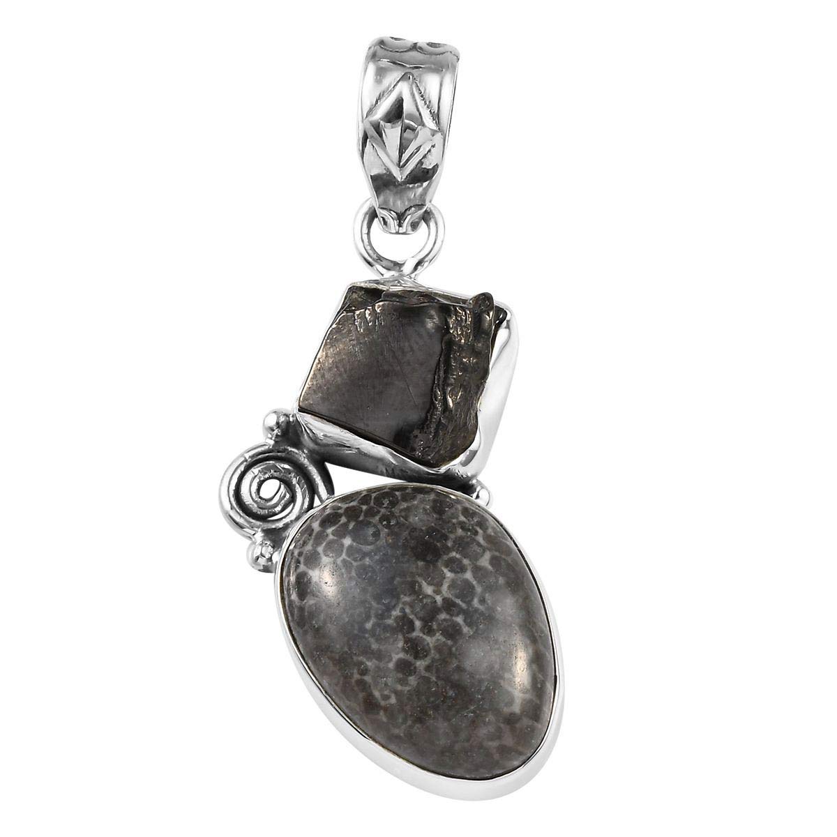 925 Sterling Silver Black Healing Pain Relief Meditation Anxiety Black Shungite Pendant Boho Handmade Women Jewelry for Mothers Day Gifts