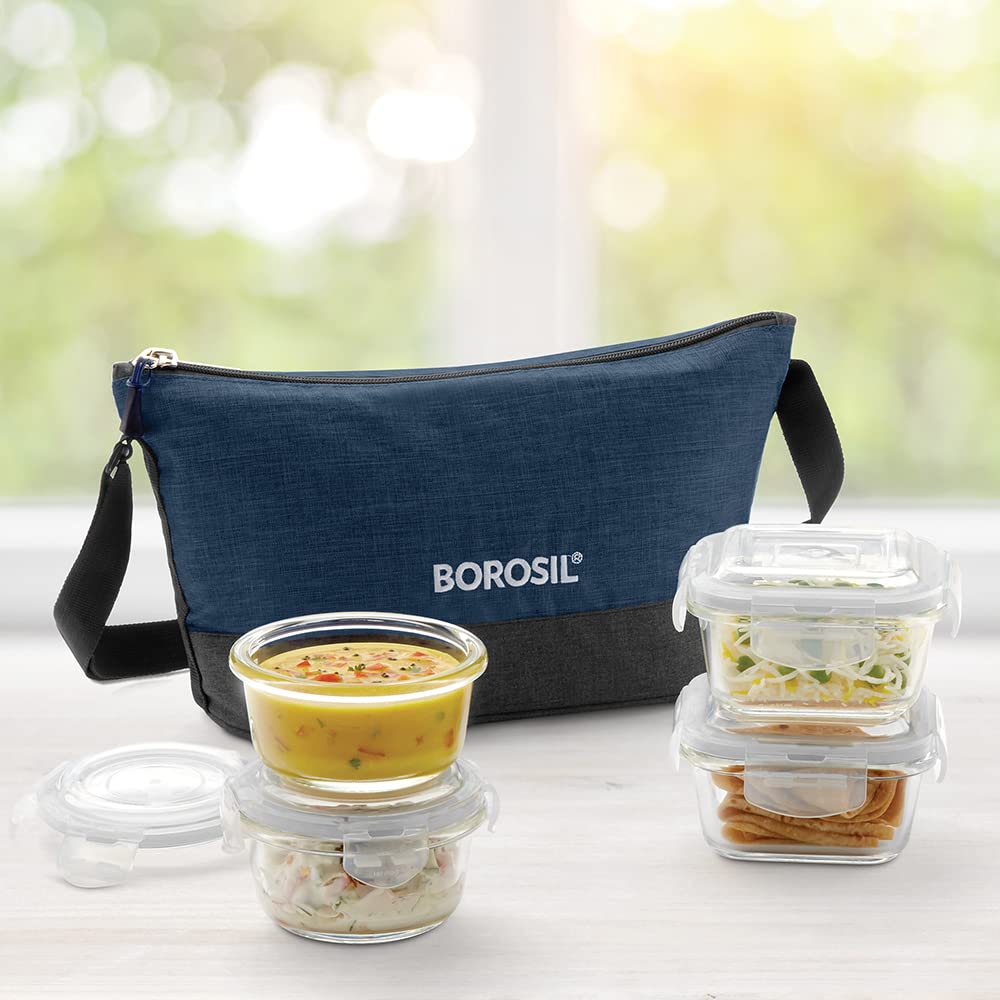 Borosil Elite Daisy Borosilicate Glass Lunch Box Set of 4, (320 ml Sq. + 240 ml Round) Break and Chip Resistant, Microwave Safe Office Tiffin (B08C5VKS9G) Amazon Price History, Amazon Price Tracker