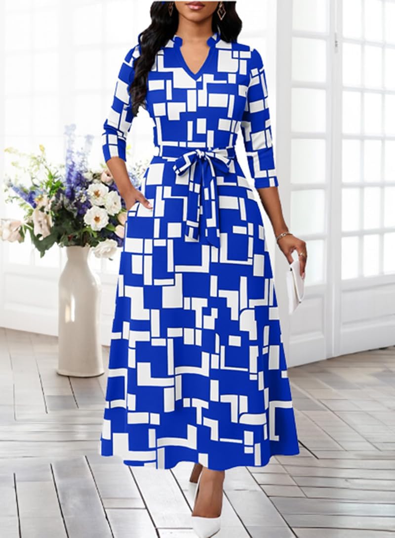 Maxi Dresses for Women Semi Formal Long Dress 3/4 Sleeve Casual A-line Church Dresses with Pockets - Image 2