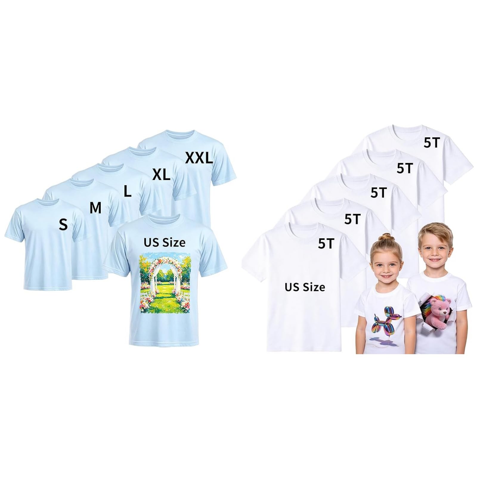 Joyclub Bundle of 5 PCS Unisex Sublimation Blanks Bulk Polyester T Shirts and 5 PCS Toddler Sublimation Blank T Shirts