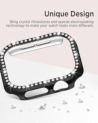 Miniatura 3 de Miimall Funda protectora de diamantes de imitación para mujer, compatible con Apple Watch 1110 de 1.654 in, protector de marco de policarbonato para