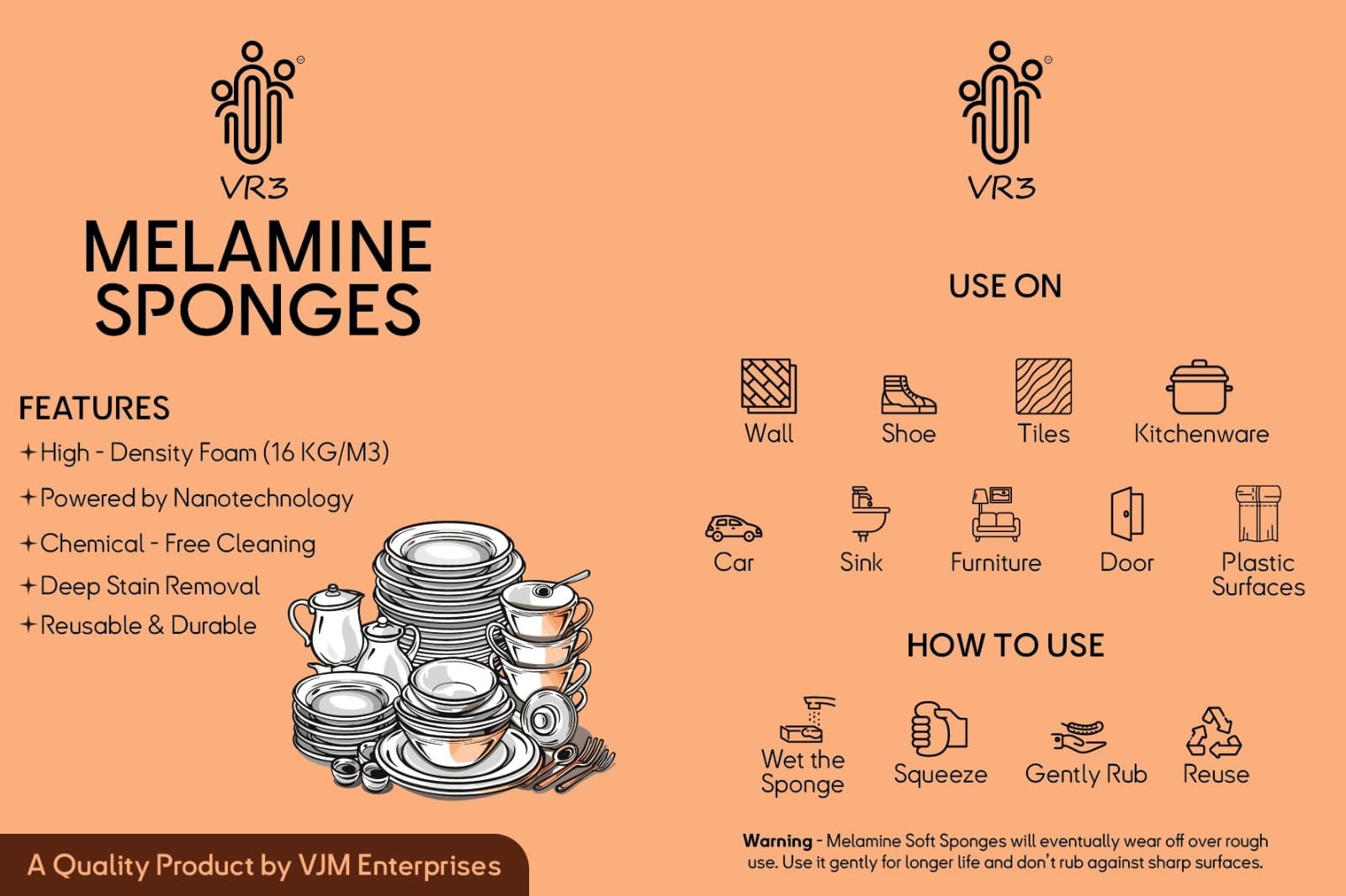 Imported Premium Melamine Sponge 16X Stronger Pack of 5 | 16kg/M3 High Density Cleaning Magic Erasers | Scouring Pads | Durable Foam with 3D Nanotechnology 1