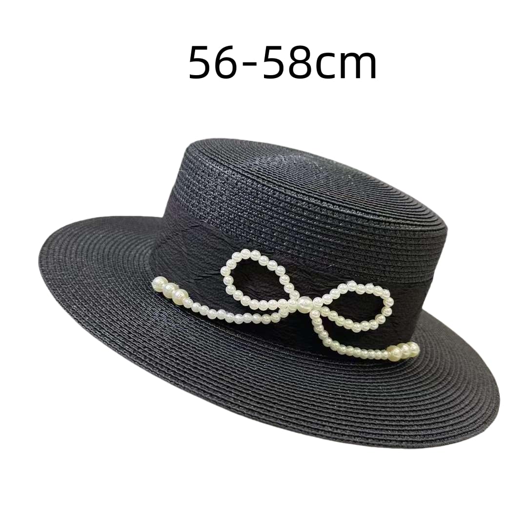 Sombrero de Paja Trenzado de Verano para Mujer,de ala Ancha,Transpirable,con Protección UV y Lazo de Perla,Ligero,para Playa,Vacaciones,Viajes y Actividades Al Aire Libre