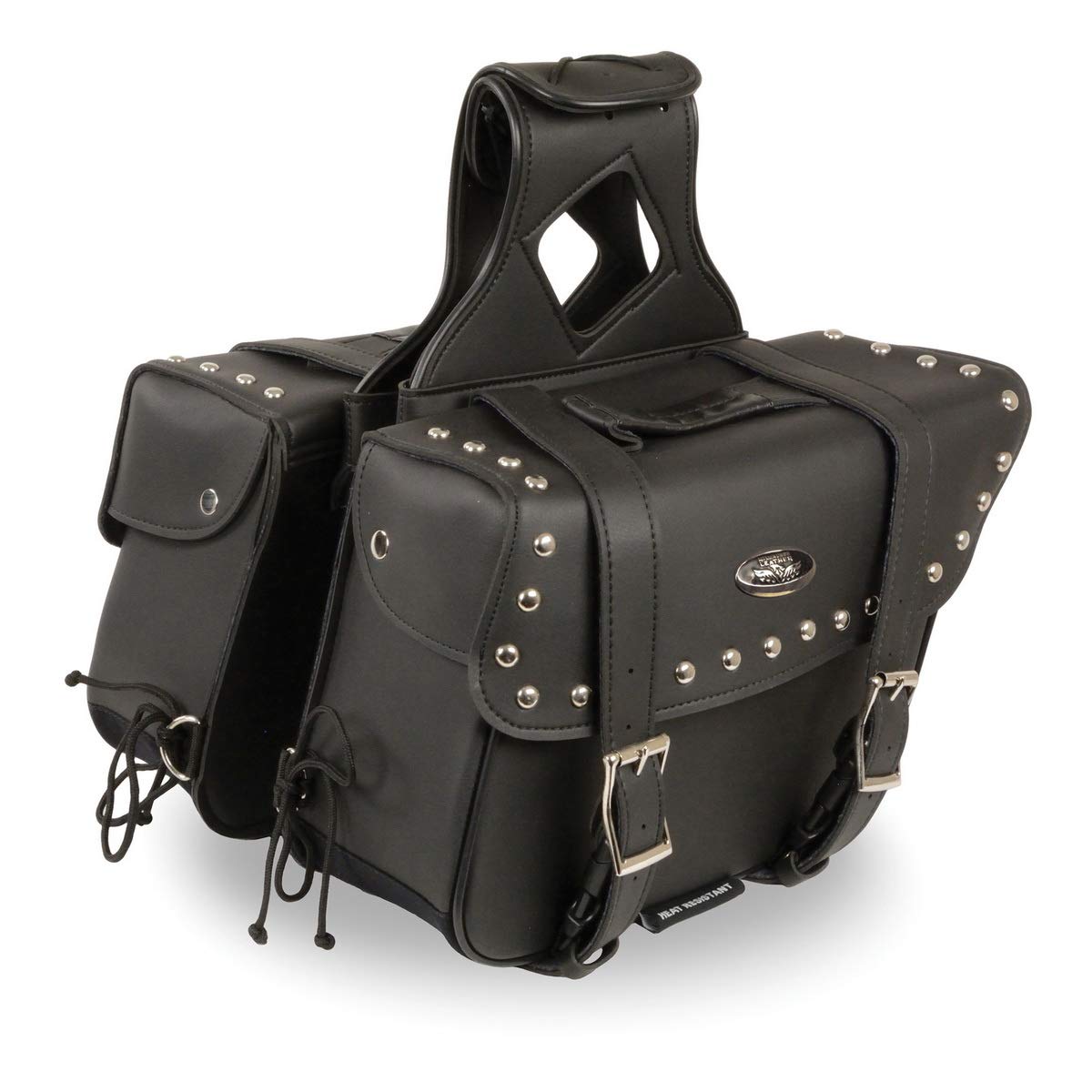 Milwaukee Leather Studded Throw-Over Motorcycle Saddlebags – Synthetic Leather – Universal Fit – Zip-Off - MD