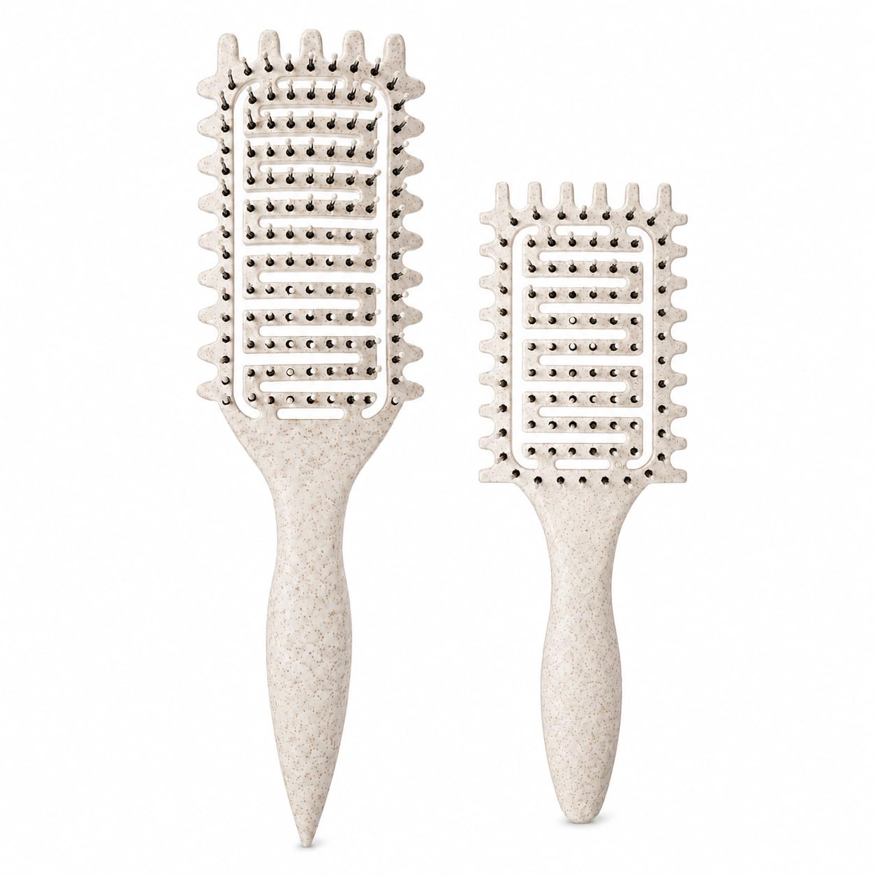 Curl Defining Brush for Curly Hair, Vented Detangling Hair Brush for Wet and Dry Styling, Curved Brush for Shaping and Smoothing Curl Clumps, Lightweight Hair Brush (2Pcs Beige)