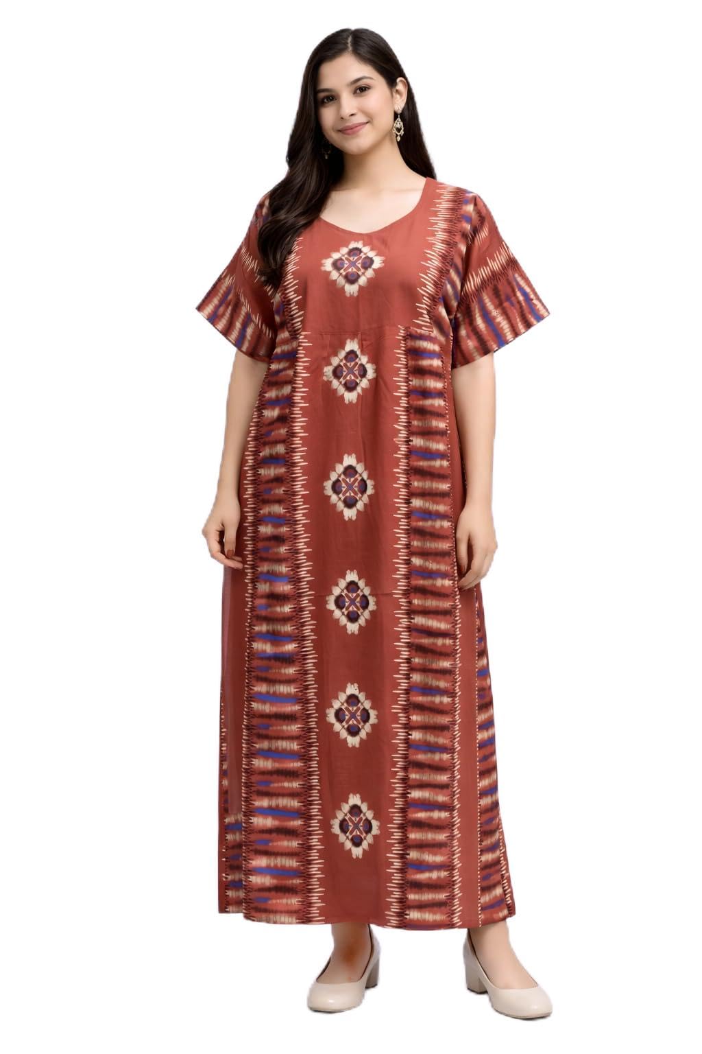 Women’s Feeding Cotton Maxi Dress with Easy Nursing Access, Geometric Printed Design, Comfortable Soft Fabric, Free Size Fit & Relaxed Silhouette for Pregnancy and Post-Pregnancy Wear-image-20