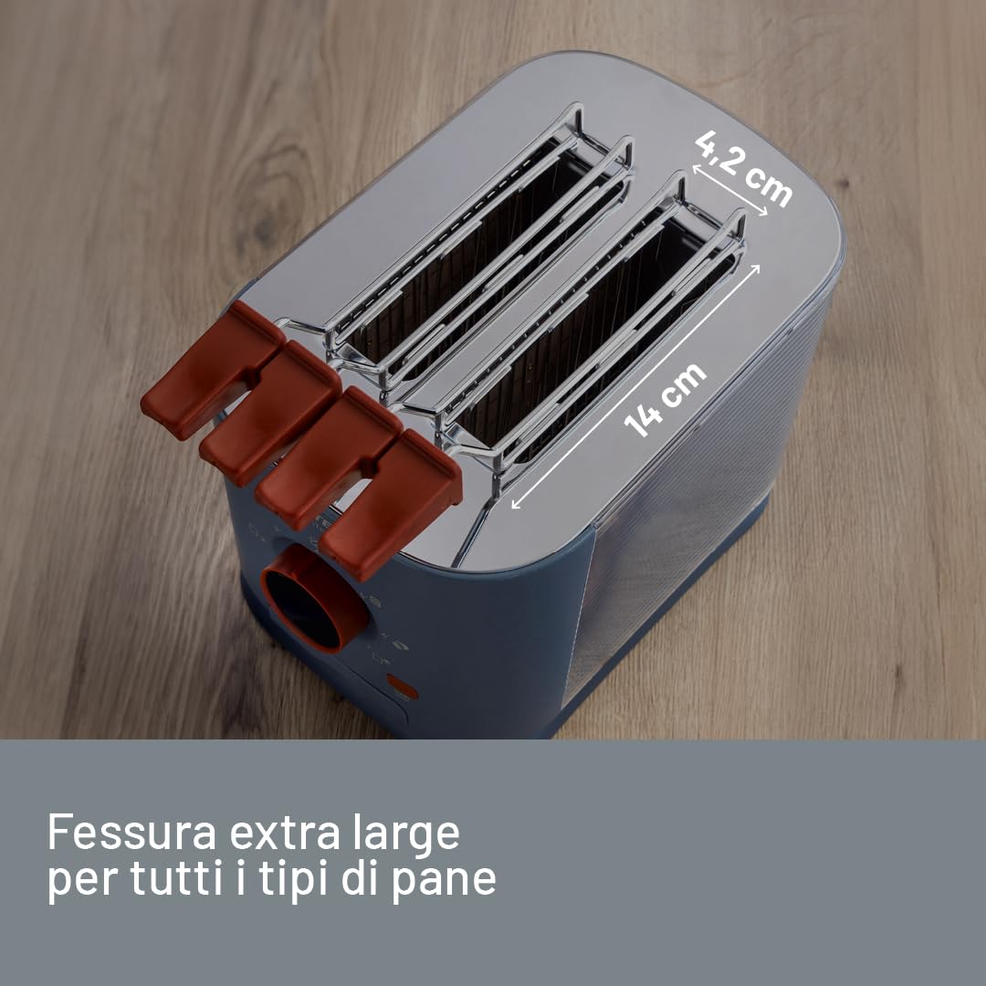 Imetec Grantoast - Tostapane 2 Fette XL con Pinze Apribili per Toast Farciti - 7 Livelli Doratura, Facile Pulizia, Display LED, Griglia Scalda Brioche, Pizzette e Focacce, Timer Digitale, Acciaio Inox