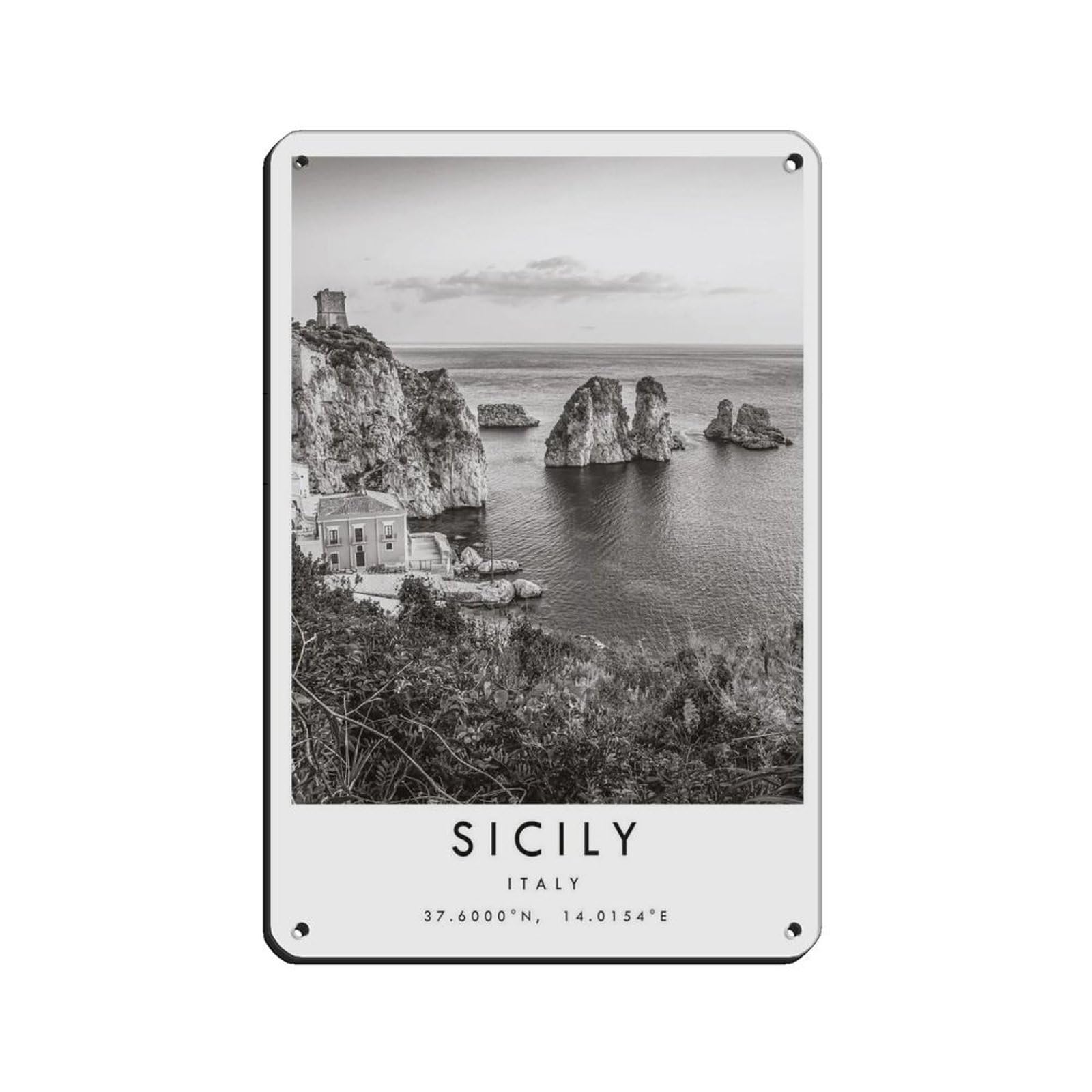 Sicily Travel, Italy Poster（1） Tin Sign Vintage Metal Pub Club Cafe Bar Home Wall Art Decoration Poster Retro 8x12inch(20x30cm)