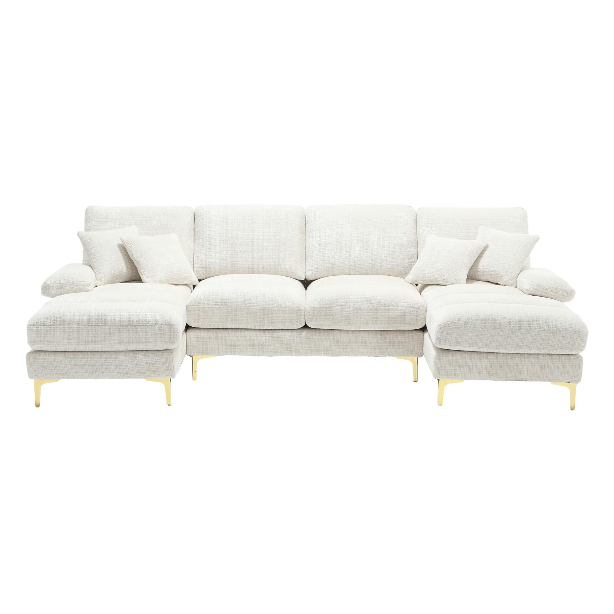 Lubvtti Sofá Moderno Grande de Chenilla en Forma de U con Asientos Dobles reclinables, sofá de Esquina, sofá 4 plazas para Sala de Estar/Dormitorio, Beige