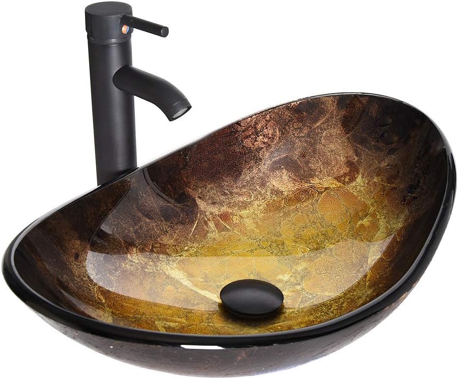 Oval Boat Shape Copper/Broze Color Bathroom Glass Vessel Sink