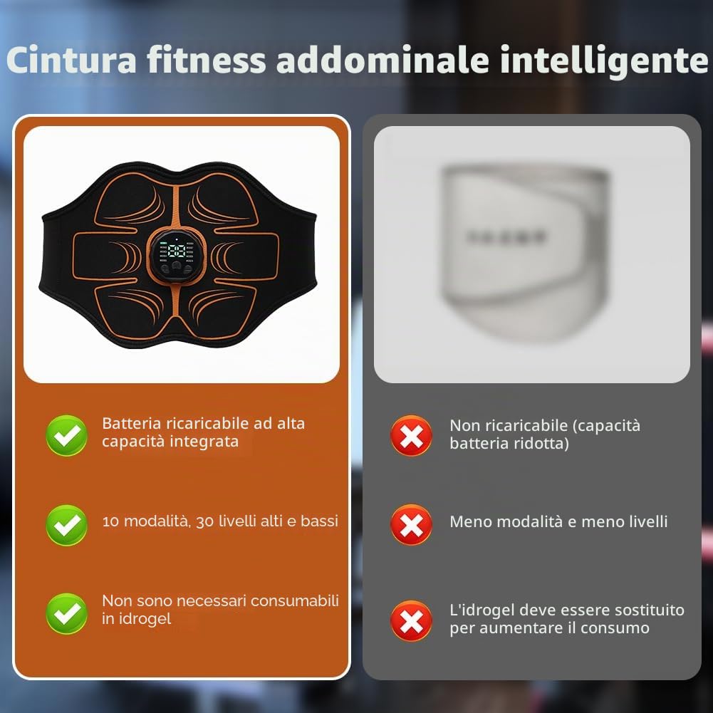 EMS - Attrezzo elettrico per addominali EMS per la stimolazione muscolare domestica, 10 modalità e 30 intensità, ricarica USB, cintura addominale per uomini e donne