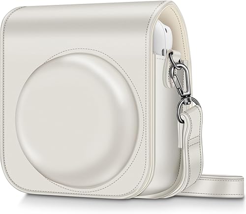 Fintie Funda protectora para cámara instantánea Fujifilm Instax Mini 12 - Funda de piel vegana premium con correa ajustable extraíble, color marrón