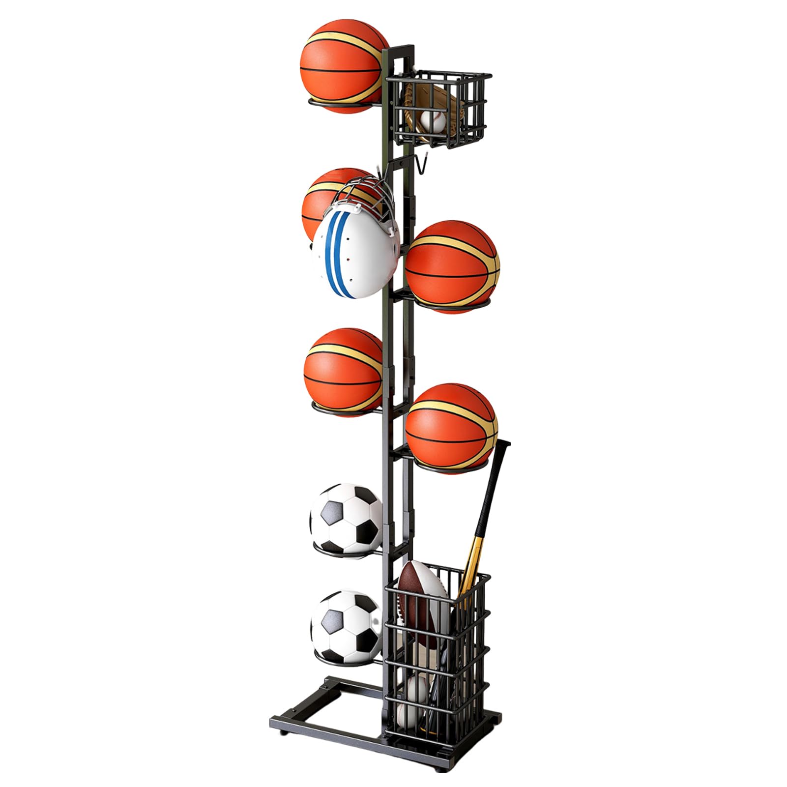 Soporte de fútbol | Almacenamiento de pelotas inoxidable para fútbol, baloncesto y voleibol | Equipo deportivo - 41 x 28 x 156 cm