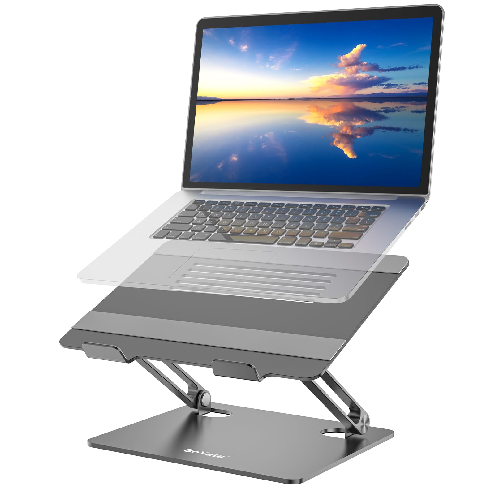 BoYata Soporte Portátil, Soporte Ergonómico Ajustable para Computadora Portátil, Laptop Stand Compatible con MacBook Pro, HP, DELL, Acer, Computadoras Portátiles de 10-15"-Gris