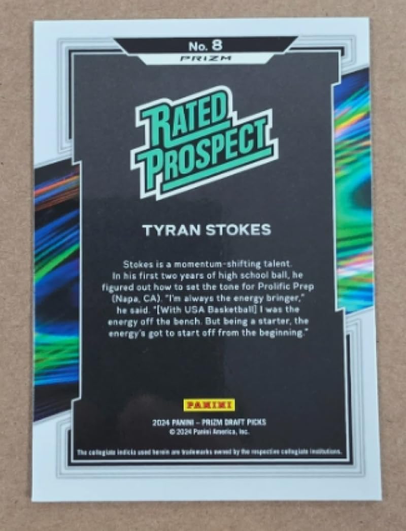 Basketball Trading Card 2024-25 Panini Prizm Draft Picks Rated Prospect Prizms Tiger Stripe #8 Tyran Stokes EX++ Excellent++