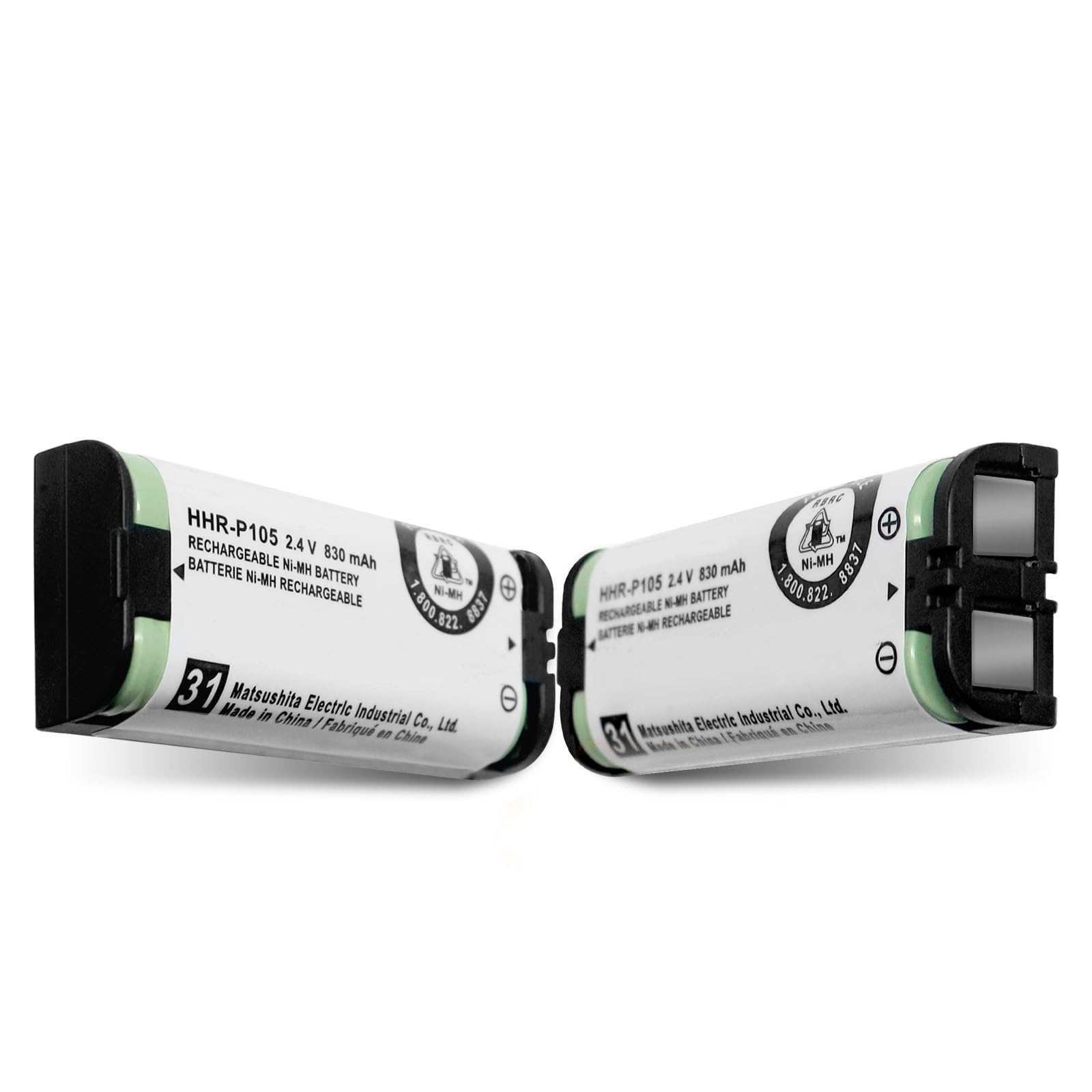 CUCESH 2 Pack HHR-P105 NI-MH Rechargeable Battery for Panasonic 2.4V 830mAh Phone Battery for Cordless Phones
