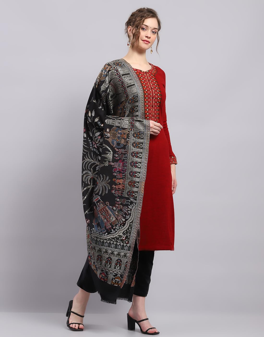 Monte Carlo Womens Self design Black Shawl (224SHW7117-0-40) 1