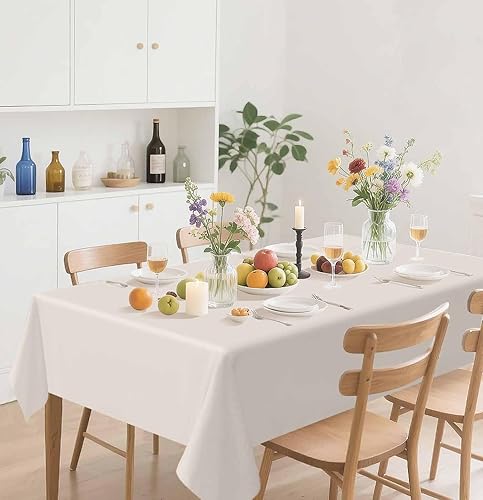 Miniatura 9 de Paquete de 6 manteles desechables de cuadros amarillos de 54 x 108 pulgadas, mantel de plástico blanco y amarillo, mantel de papel impermeable para