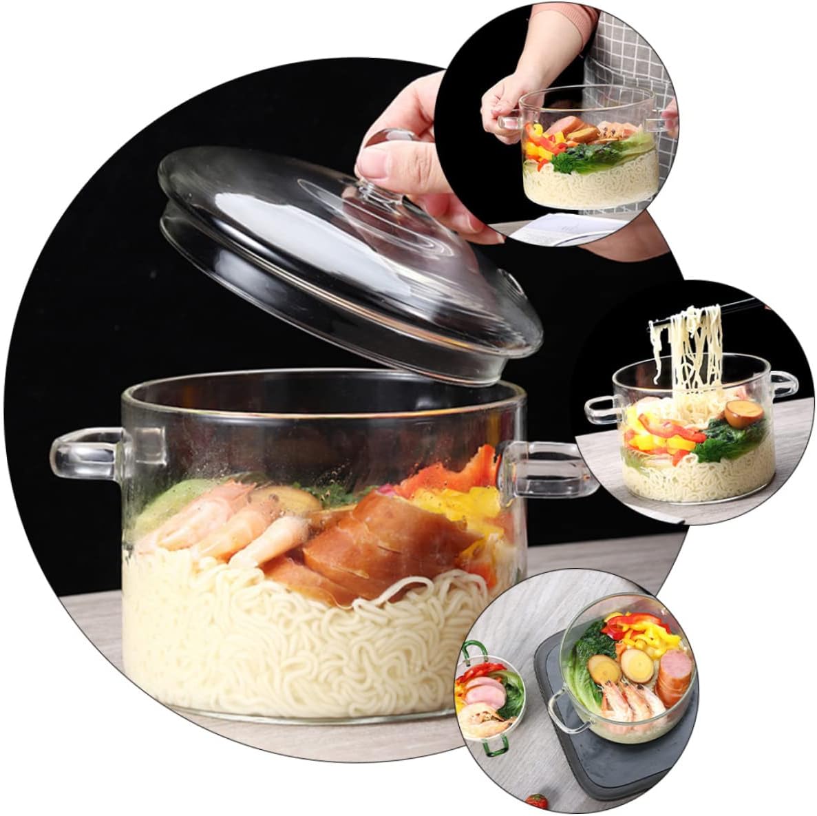 Cabilock Glass Containers Lids Heated Rice Bowl Lid Cooking Bowls for Kitchen Use