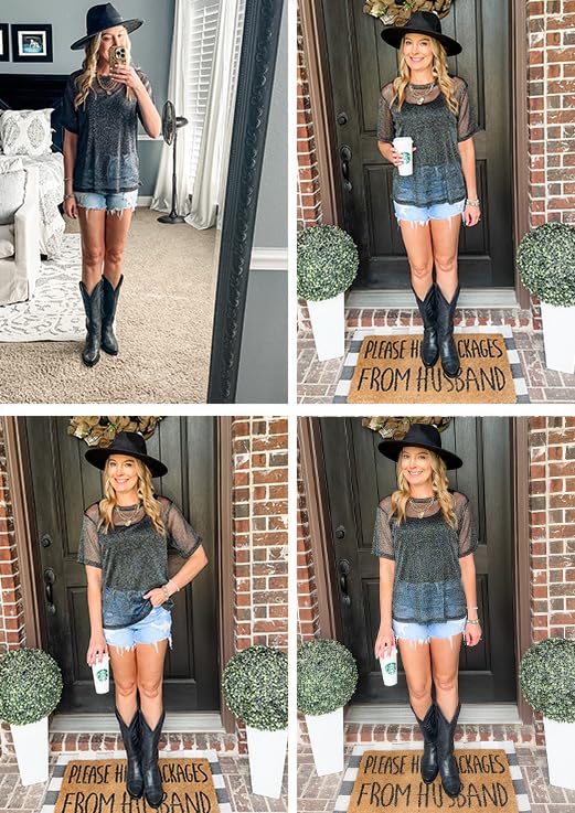 HWOKEFEIYU Women's Summer Short Sleeve Tops See Through Mesh Sheer Sexy T Shirt Blouse3