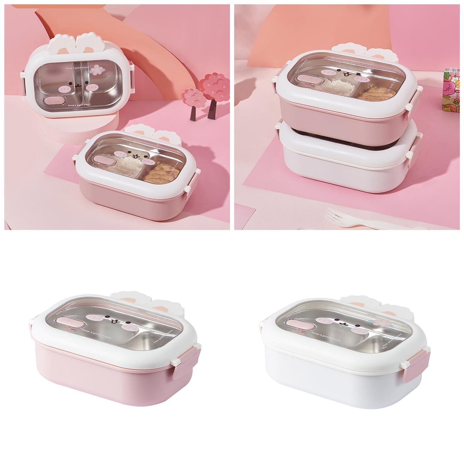 Zkbszn Tableware,Lunch Box With Lovely Rabbits Designs User Friendly Rabbits Stainless Lunch Organizers Spill Proof Food Storage Holders