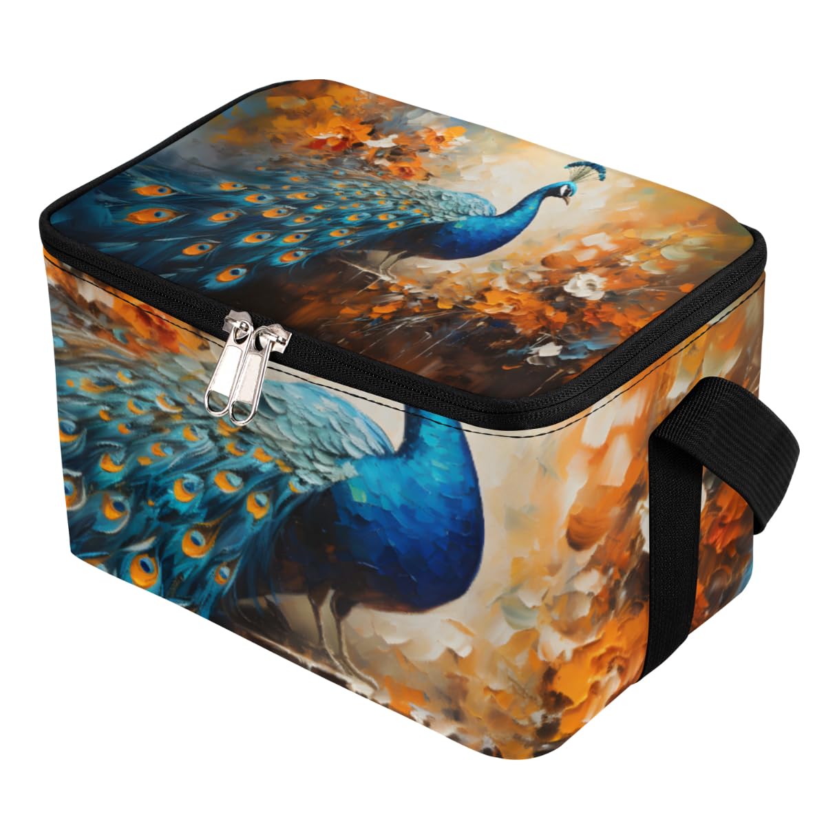 Lunch Bags for Women Men 9 Cans,Peacock Hot & Cold Food Delivery Bag Insulated Grocery Bag Insulated Lunch Box Ethnic Peacock Cooler Bag for Office Work Picnic Beach