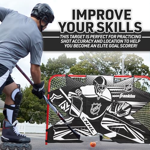 Franklin Sports Unisex Jugend NHL Hockey-Torwart Schießziel, Shooter Tutor, Hockeytor, Übungsziel, Straßenhockeynetz, Zielscheibe – offizielle Größe – 182,9 x 121,9 cm, Weiß/Schwarz, 72\