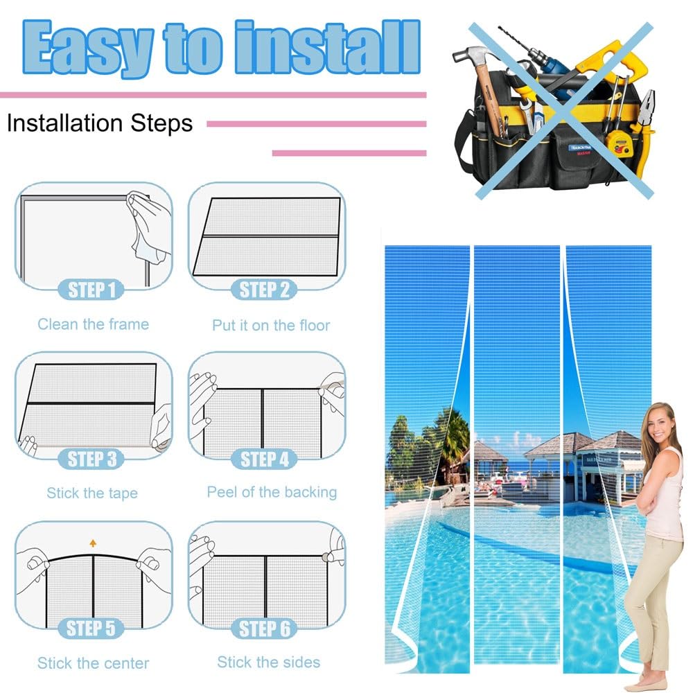 Mosquitero Magnetico para puerta 215x270cm Cortina de Malla Mosquitera con Iman Cinta Adhesiva Mosquitera Magnética para Ventana,Cortina Magnética de Malla Mosquitera para Salón Casa Blanco