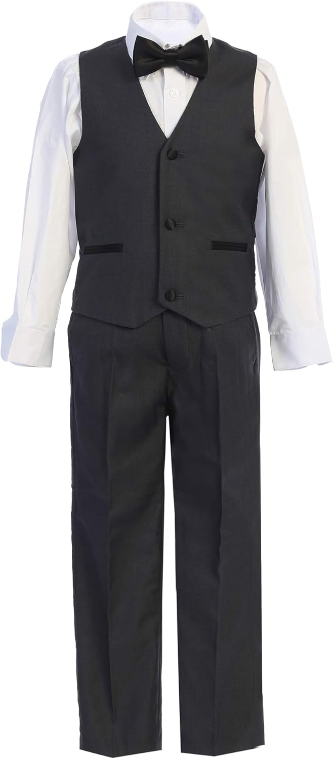 Boys Premium Paisley Patterned and Solid Shawl Lapel Tuxedos - Many Colors (8, Charcoal Gray with Black Solid)