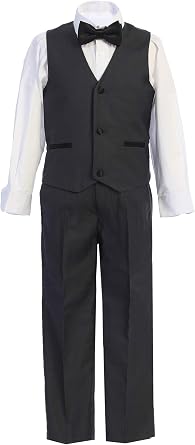 Boys Premium Paisley Patterned and Solid Shawl Lapel Tuxedos - Many Colors (5, Charcoal Gray with Black Solid)