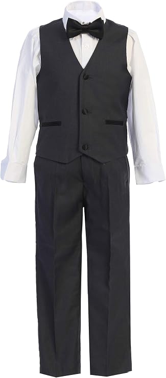 Boys Premium Paisley Patterned and Solid Shawl Lapel Tuxedos - Many Colors (5, Charcoal Gray with Black Solid)