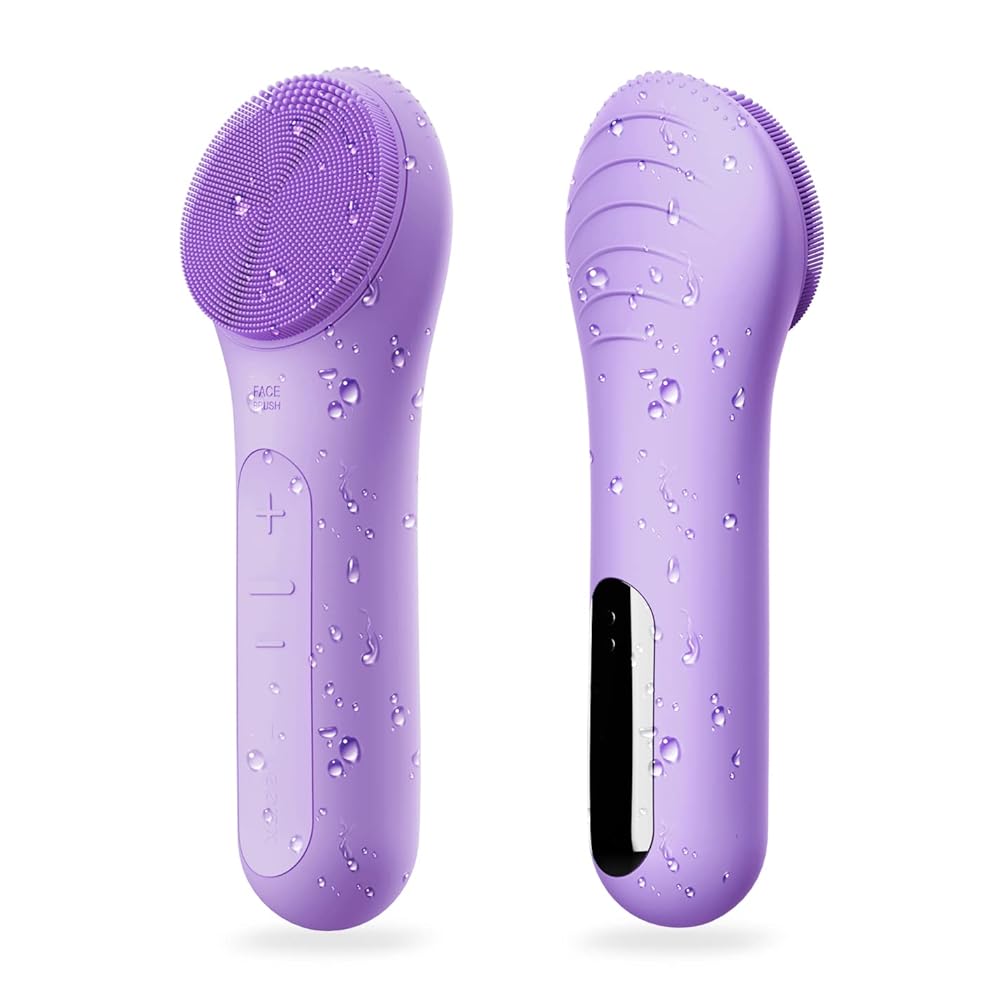 NgraCoola CLIE Facial Cleansing Brush - Waterproof & Rechargeable Face Scrubber for Men & Women, Cleansing, Exfoliating & Massaging - Violet
