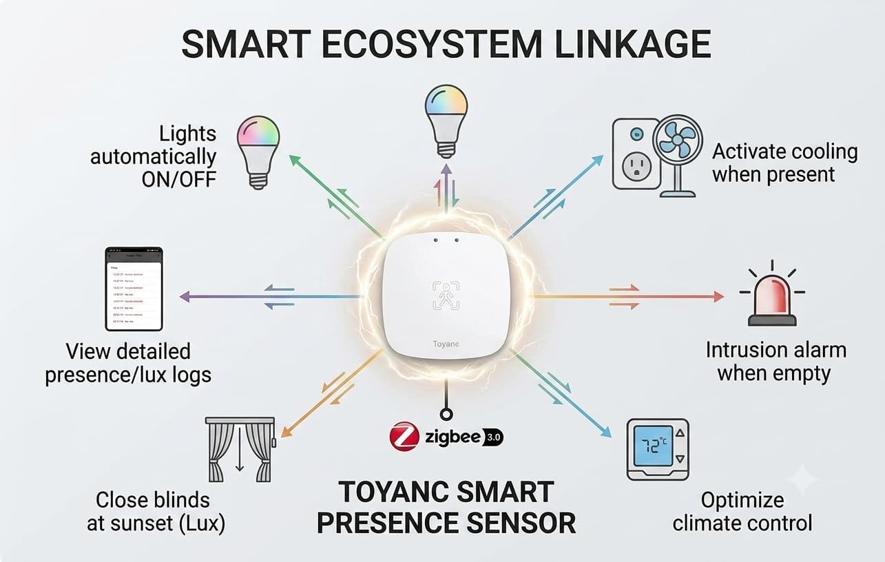 Smart Human Presence Sensor - 24GHz mmWave Radar Micro-Movement Detection, 0-2000 Lux Light Sensor, Home Assistant Compatible, Tuya Zigbee 3.0 Hub Required