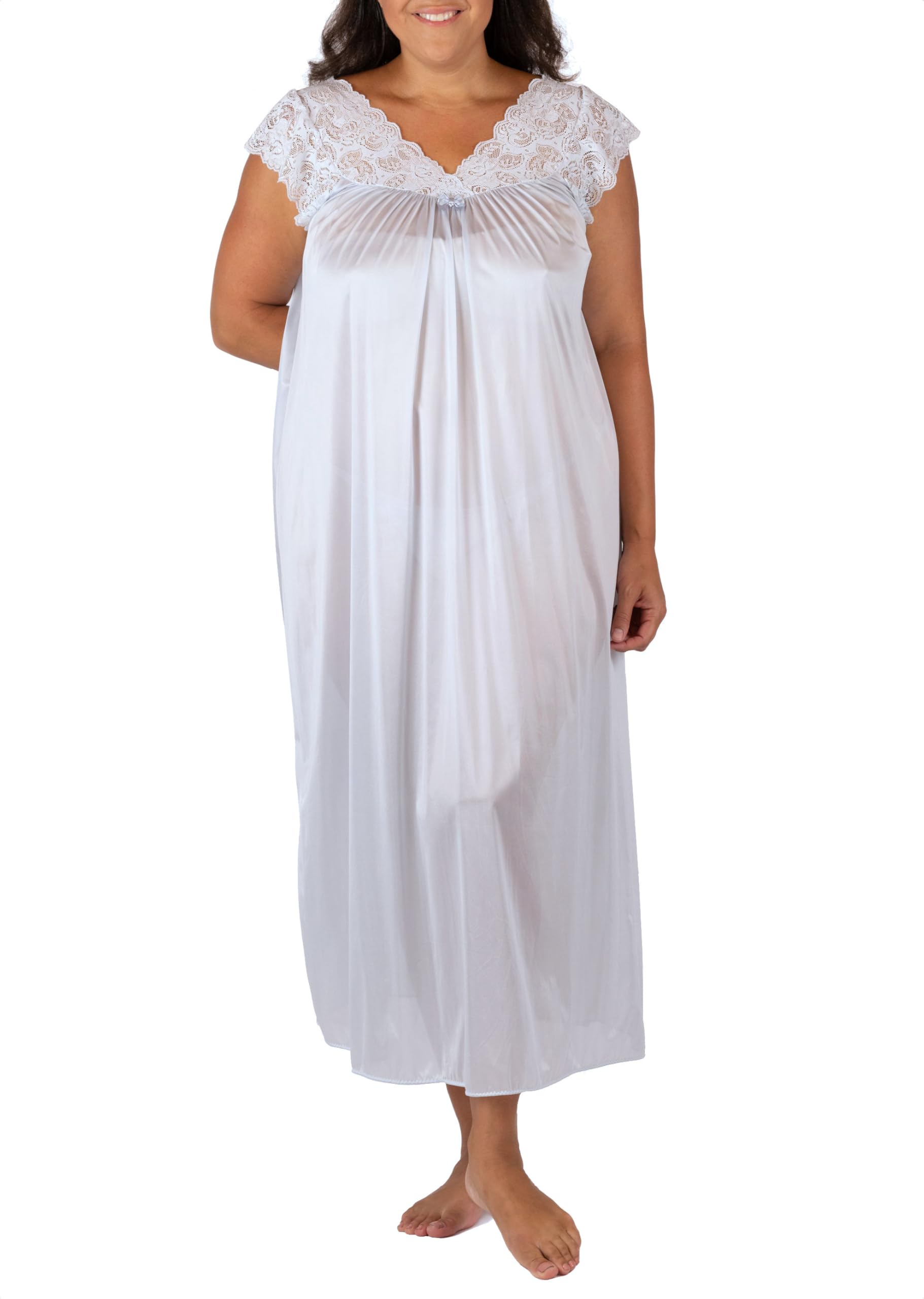 Shadowline Women’s Long Lace Nightgown 53” Length Gown Elegant Sleepwear