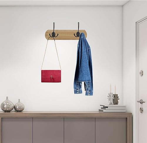 Miniatura 10 de Paquete de 7 ganchos grandes y resistentes para abrigos triples montados en la pared con 14 tornillos, ganchos rústicos retro de doble utilidad para