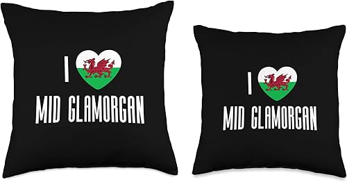 Miniatura 3 de I Love Mid Glamorgan Wales Flag Heart Dragon Welsh Throw Pillow, 16x16, Multicolor