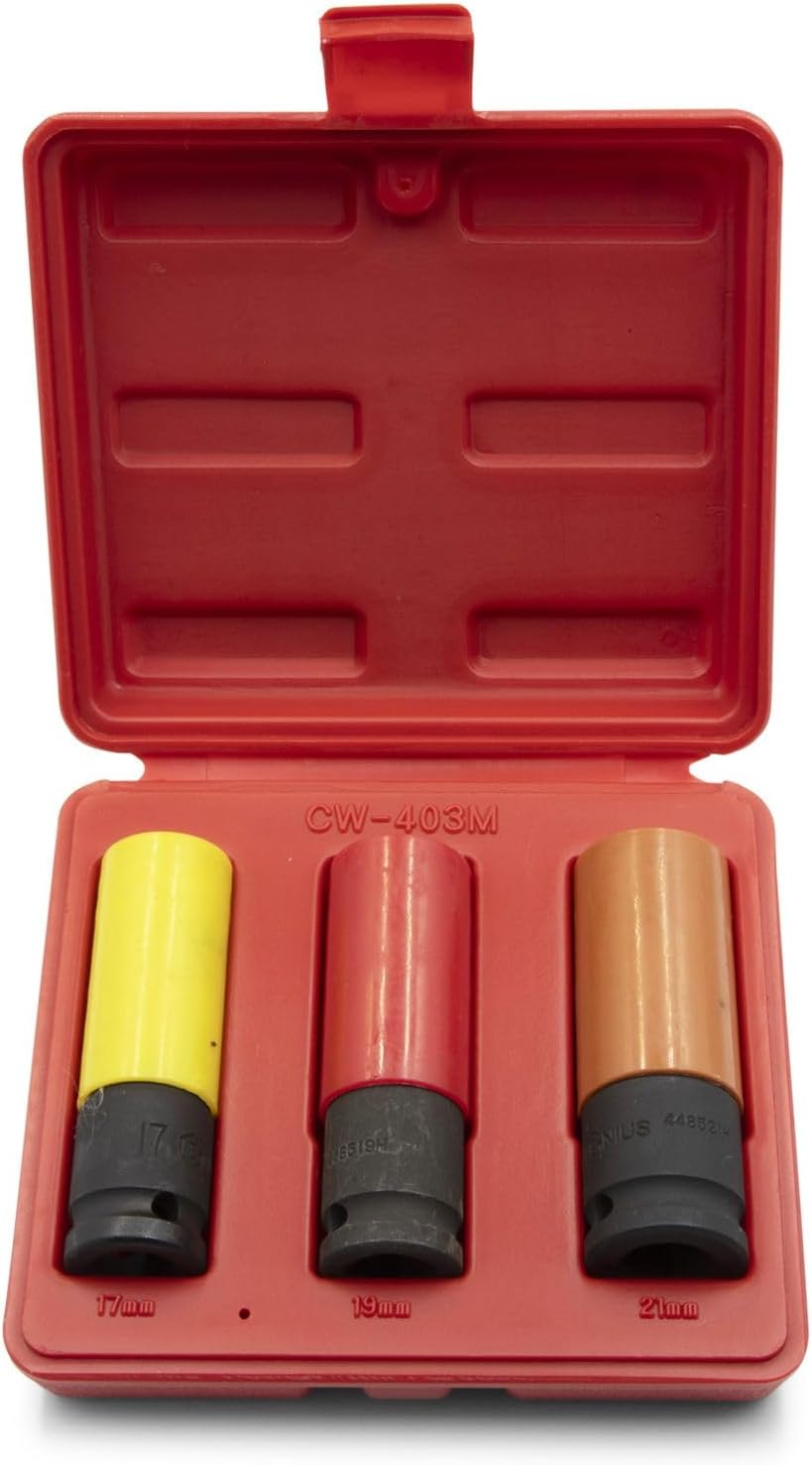 Genius Tools 3 Piece Metric Car Wheel Thin Wall Deep Impact Socket Set CW-403M