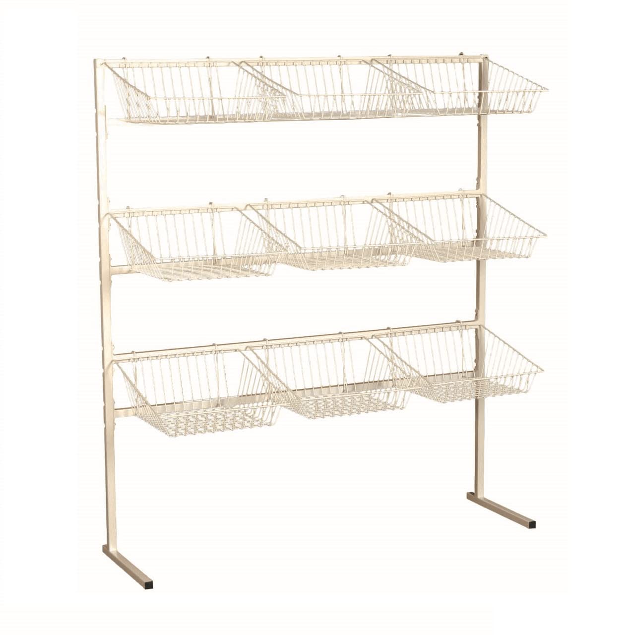 Completeshopfittings White 3 Tier Display Stand – 9 Basket Unit Stand Shop Display For Bread, Snacks, Clothes Or Toys
