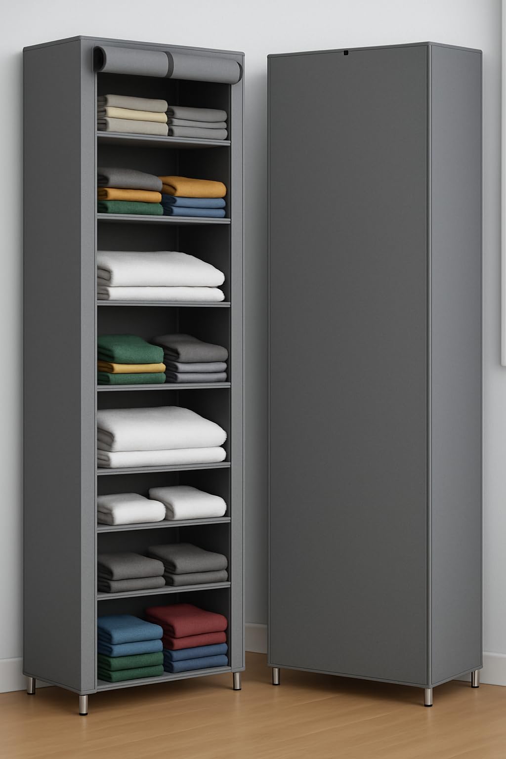 SUBEKYU Foldable Wardrobe for Clothes 6 Shelves, Microfiber Non-Woven Cover (1 Pack)