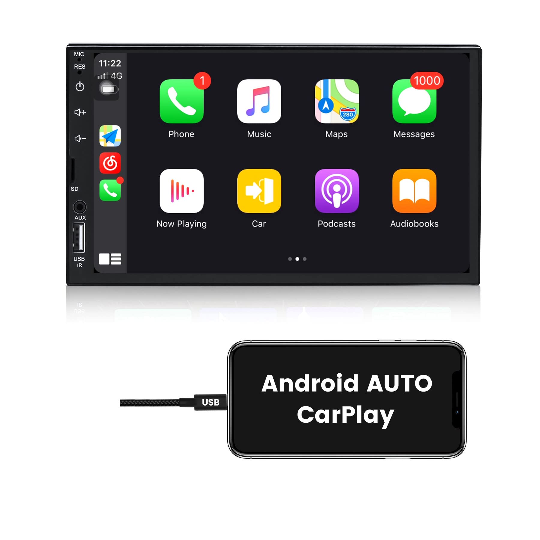 Touch Screen Carplay Radio 2 din Car Stereo MP5 Player BT Car Receiver Supports Rear Front View Camera USB AUX Car Entertainment Multimedia System