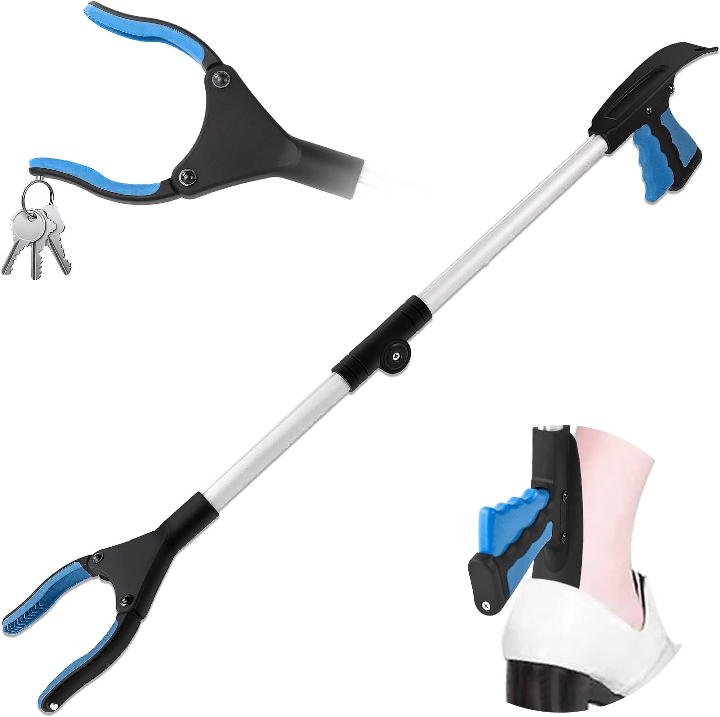 AwsucGrabber Stick with Magnetic, 32" Foldable Litter Picker Long Arm Litter Picking Equipment Rubbish Pick Up Hand Tool Reaching Aids Grabber Tool for Elderly（Blue